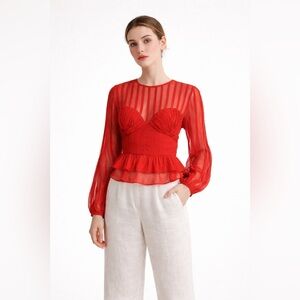 FARM Rio Pleated Peplum Top Red Size S NWOT
